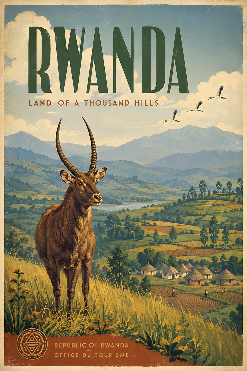 Africa - Rwanda - Vintage Tourism Travel Poster