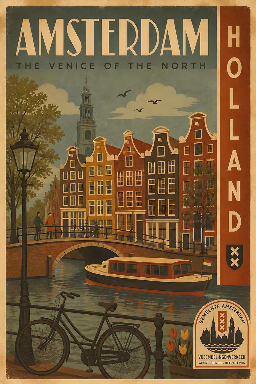 Netherlands - Amsterdam - Vintage Tourism Travel Poster