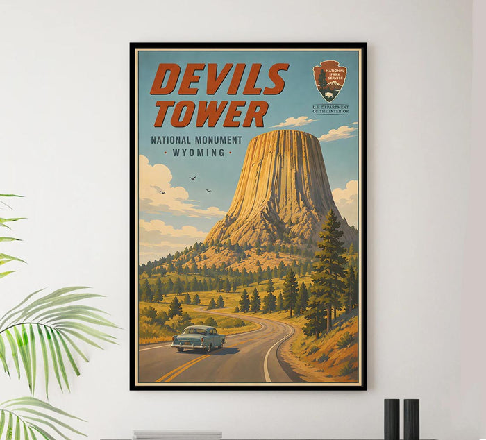 Wyonming - Devil s Tower v2 - Vintage Tourism Travel Poster