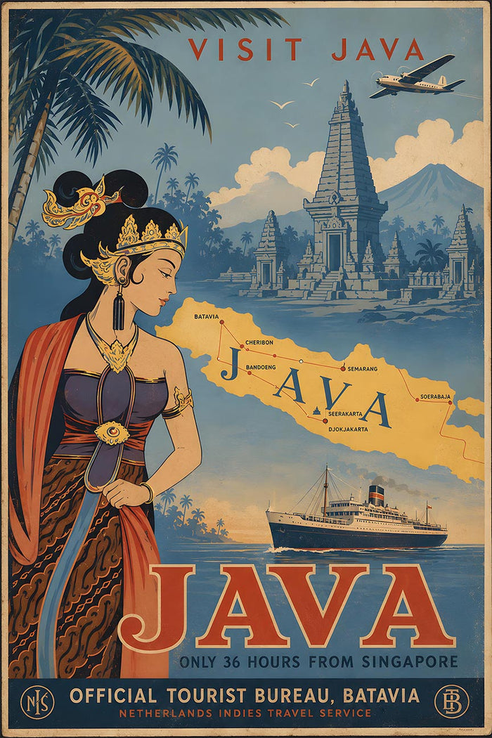 Indonesia - Visit Java - Vintage Tourism Travel Poster