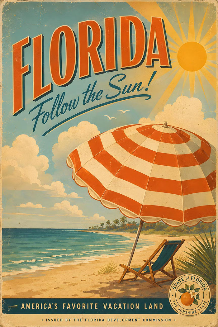 Florida - Follow The Sum - Vintage Tourism Travel Poster