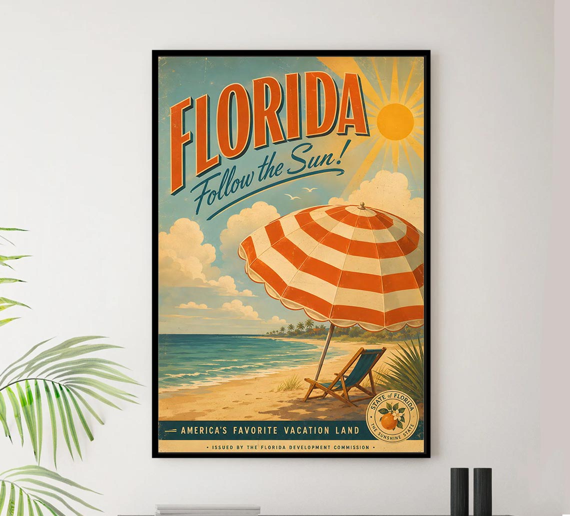 Florida - Follow The Sum - Vintage Tourism Travel Poster