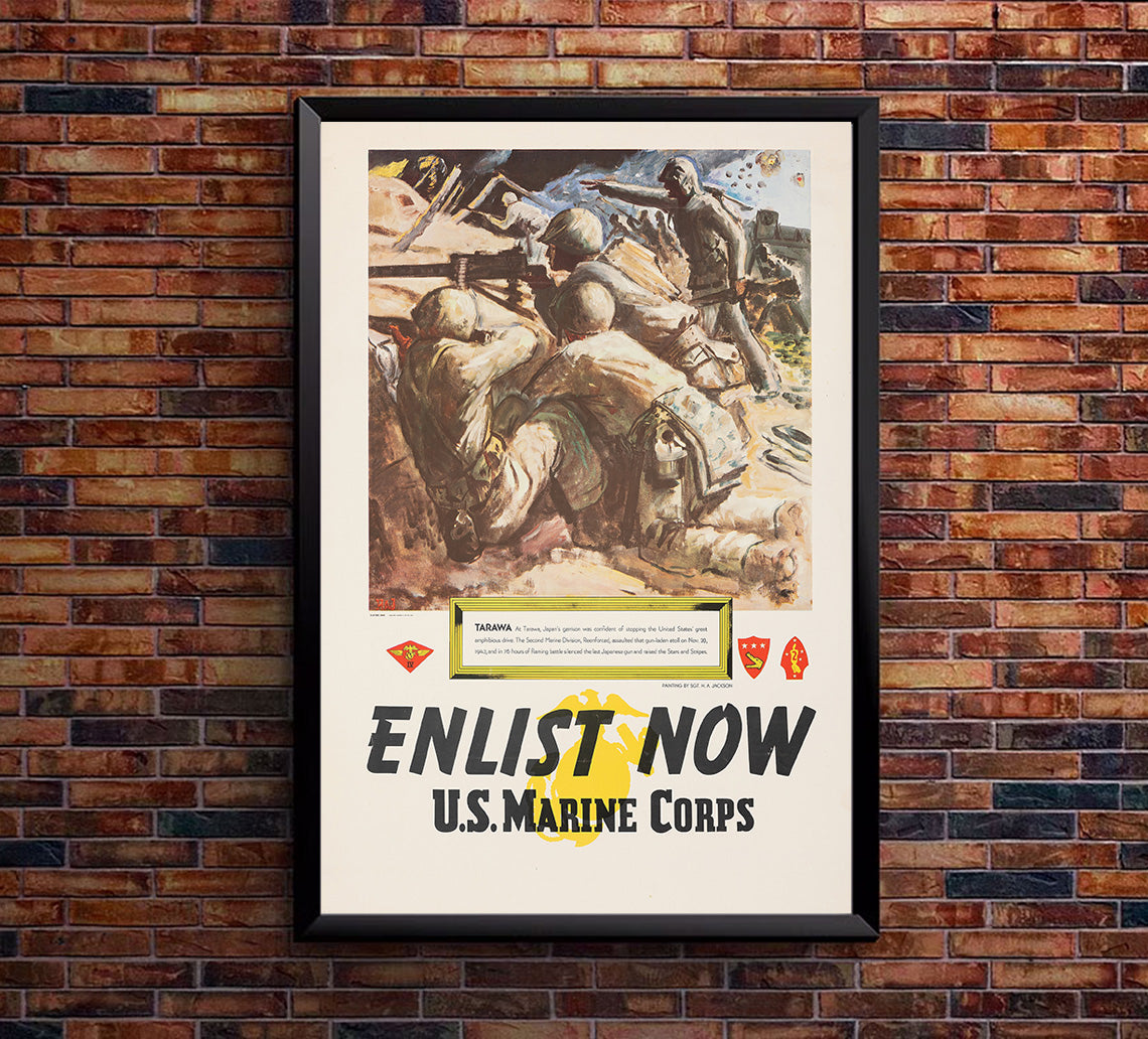 Enlist Now - US Marine Corps - Tarawa - WW2 Poster