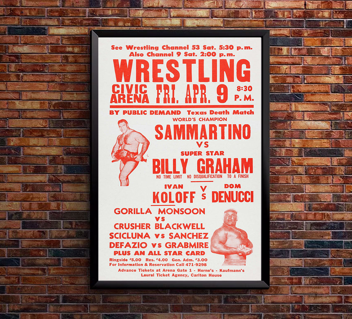 Bruno Sammartino vs Billy Graham -1976 - Vintage Wrestling Poster