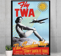 Santa Fe Trail - Fly TWA - Vintage Airline Travel Poster Travel Posters