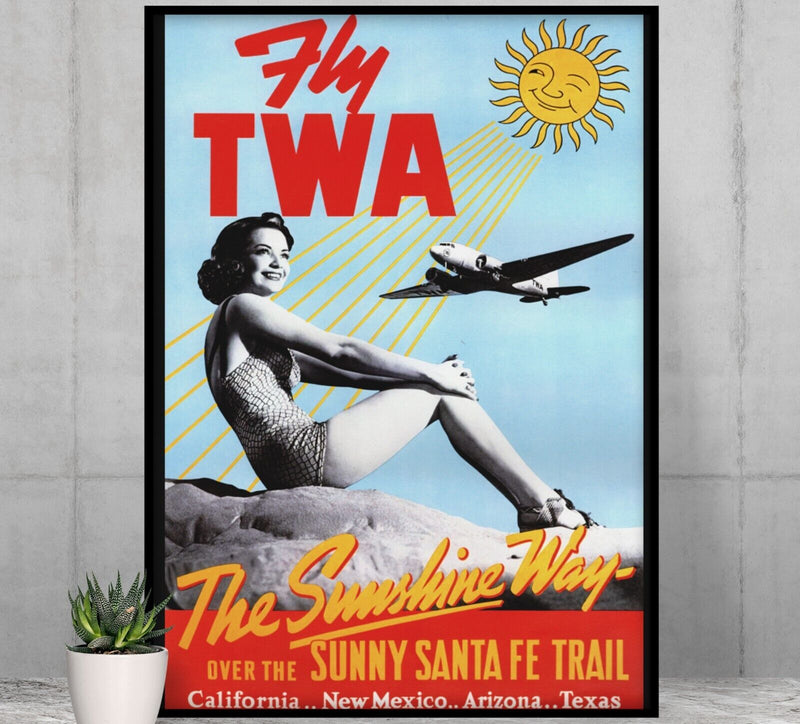 Santa Fe Trail - Fly TWA - Vintage Airline Travel Poster Travel Posters