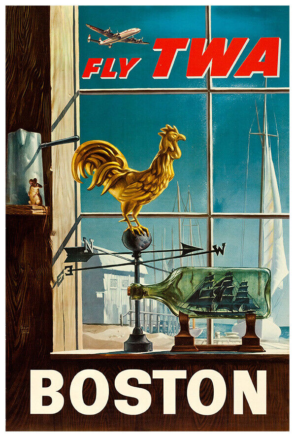 Trans World Airlines - TWA - Boston - 1950s - Vintage Travel Poster