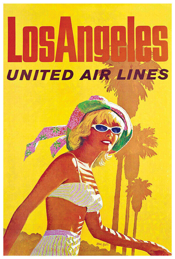 United Airlines - Los Angeles - California - 1960s - Vintage Travel Poster