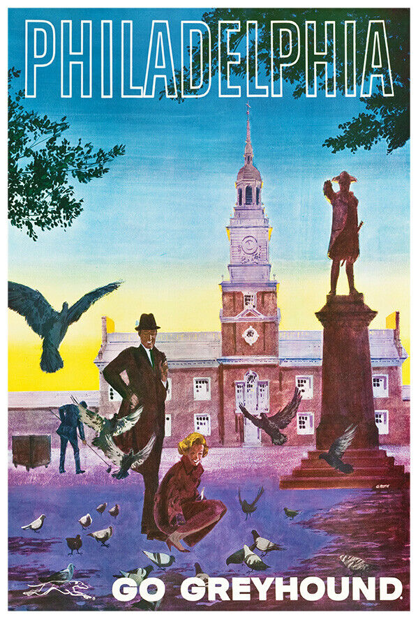 Philadelphia - Greyhound Bus Line - 1960s Vintage US Travel Poster