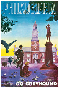 Philadelphia - Greyhound Bus Line - 1960s Vintage US Travel Poster