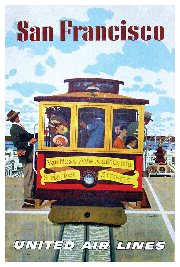 United Airlines - San Francisco - Cable Car - 1960s - Vintage Travel Poster