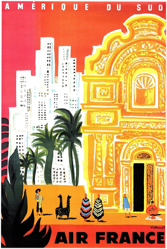 Air France - South America - Airline Vintage Travel Poster, Retro Posters