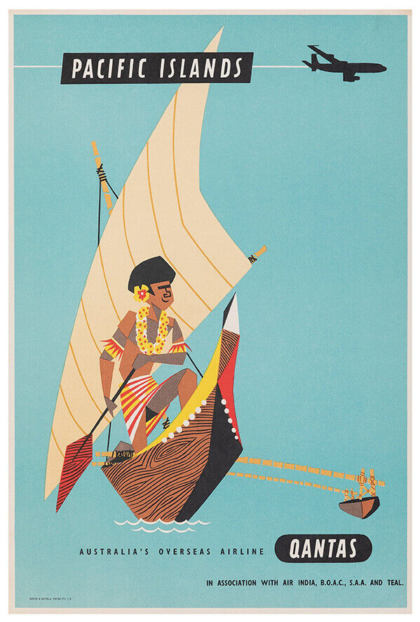 Qantas Australian Airlines - Pacific islands - Vintage Airline Travel Poster