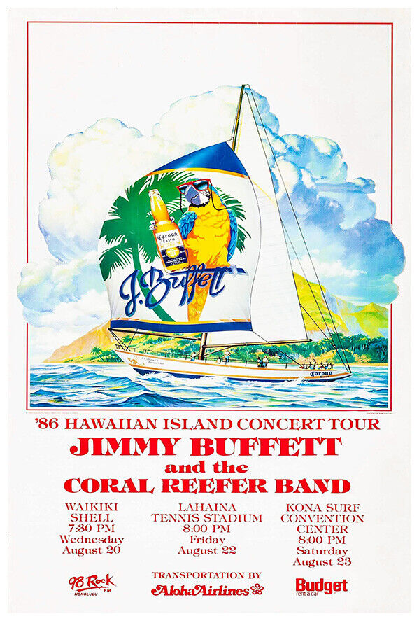 Jimmy Buffett and the Coral Reefers - Hawaiian Tour 1986 - Concert Poster