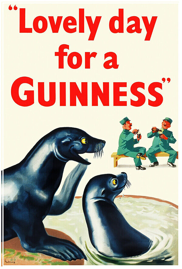 Lovely Day for a Guinness - Seals - Vintage Advertising Poster - Beer and Wine