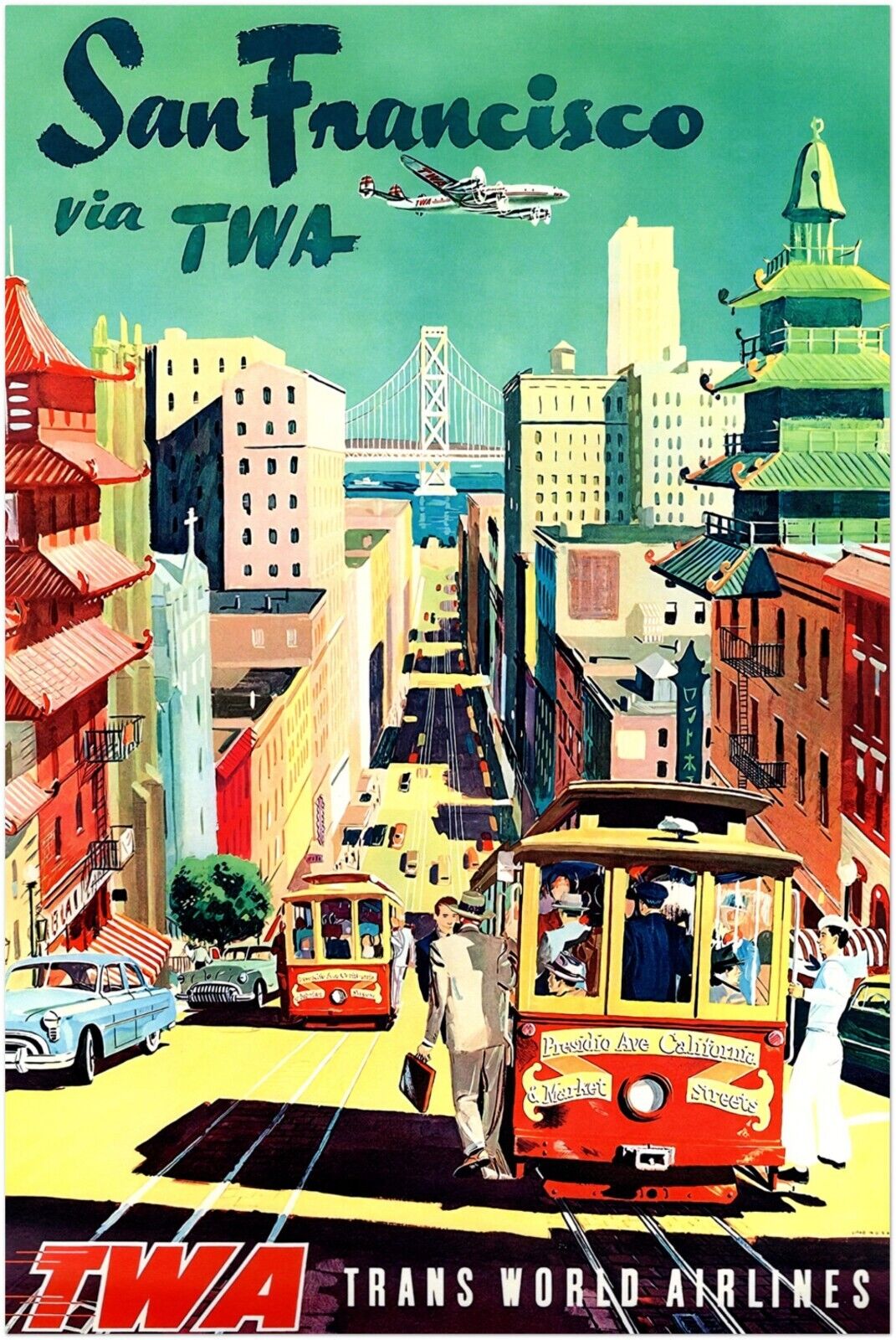San Francisco - Fly TWA - Vintage Airline Travel Poster Travel