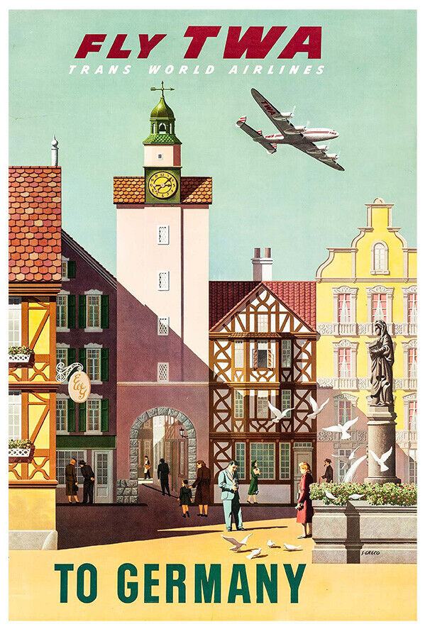 Trans World Airlines - TWA - Fly Germany - 1950s - Vintage Travel Poster