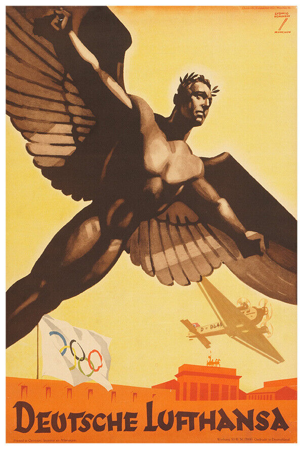 Lufthansa Airline - 1936 Olympics - Berlin - Germany - Vintage Travel Poster