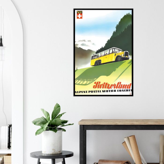 Switzerland - Alpine Postal Motor Coaches  - Vintage Travel and Tour Poster