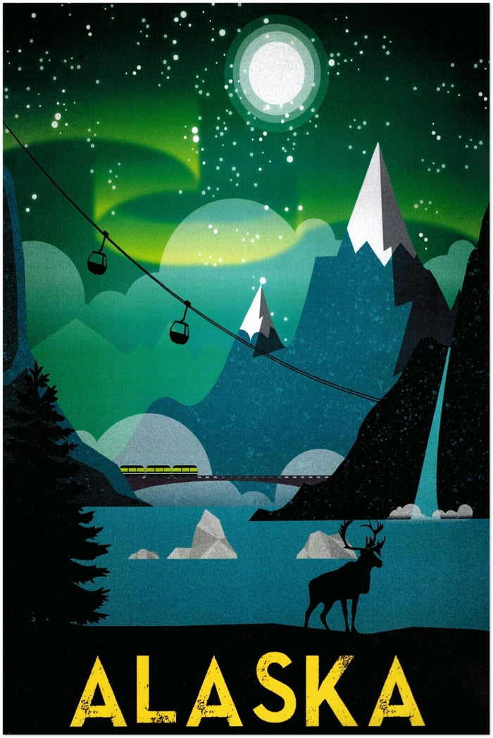 Alaska - Night - Vintage Travel Poster