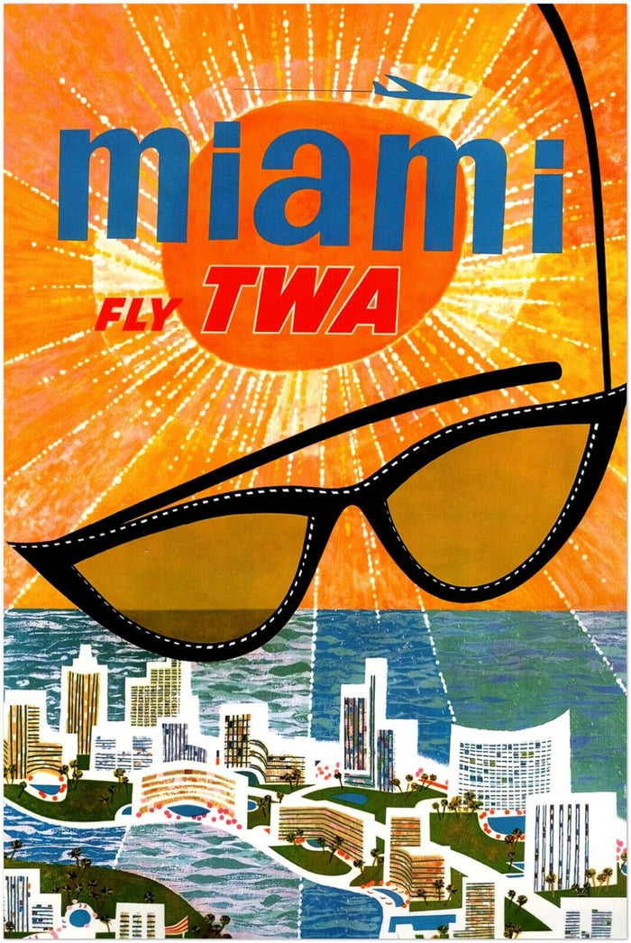 Miami - Fly TWA - Vintage Airline Travel Poster Travel Posters