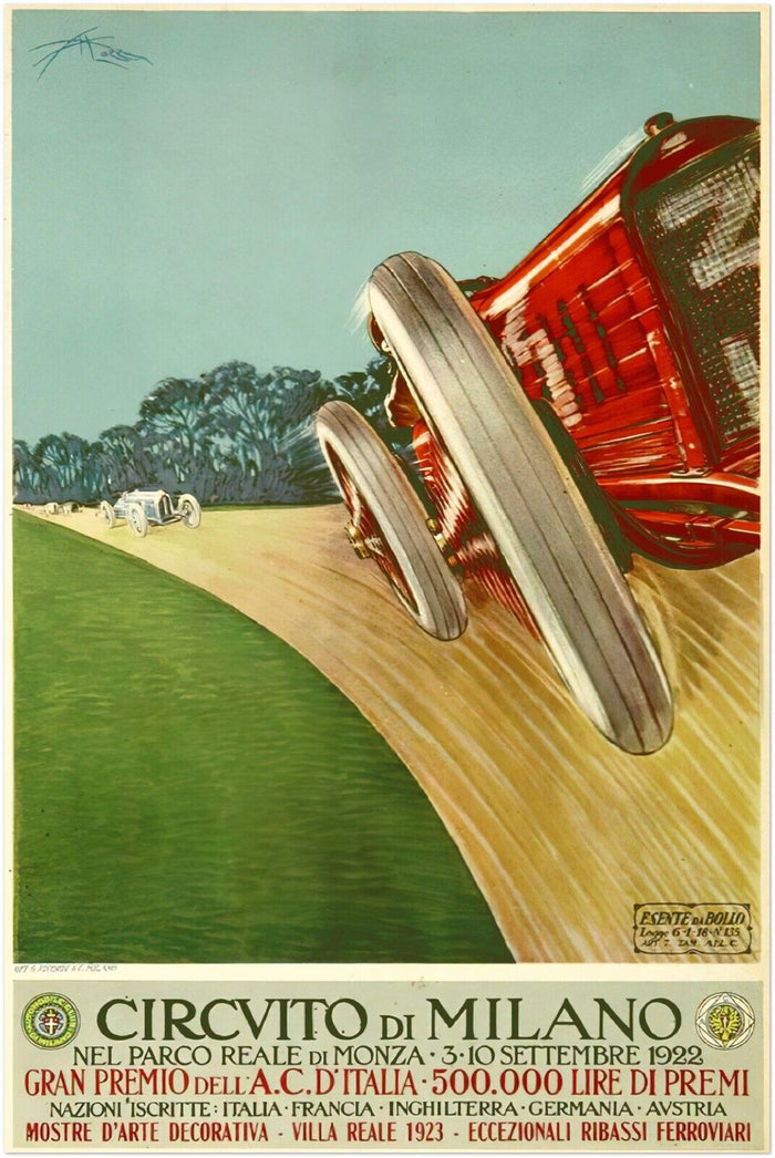 Milano Grand Prix 1923 - Vintage Racing Poster - Race Auto Posters