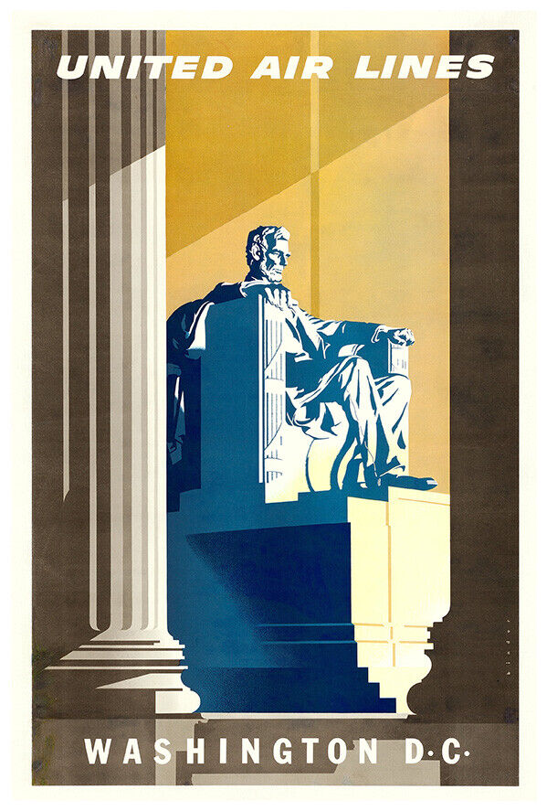 United Airlines - Washington DC - 1950s - Vintage Travel Poster