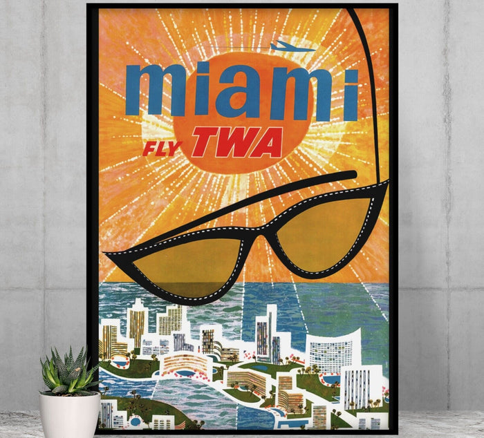 Miami - Fly TWA - Vintage Airline Travel Poster Travel Posters