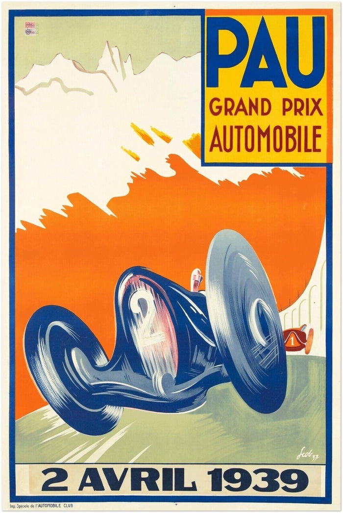 Pau Grand Prix 1939 - Vintage Auto Racing Poster