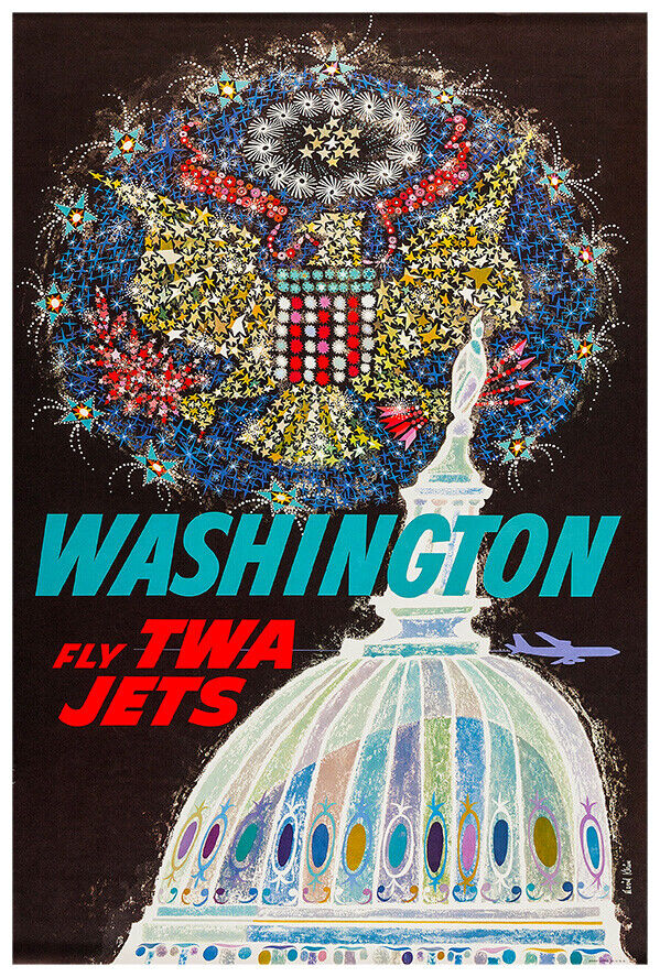 Trans World Airlines - Fly TWA - Washington DC - 1950s - Vintage Travel Poster