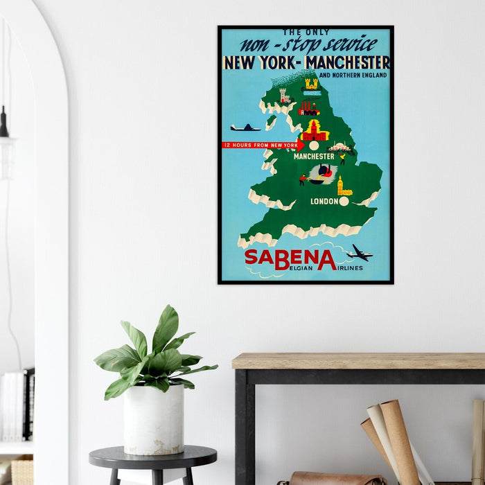 Sabena - New York to Manchester - 1960s - Vintage Airline Travel Poster