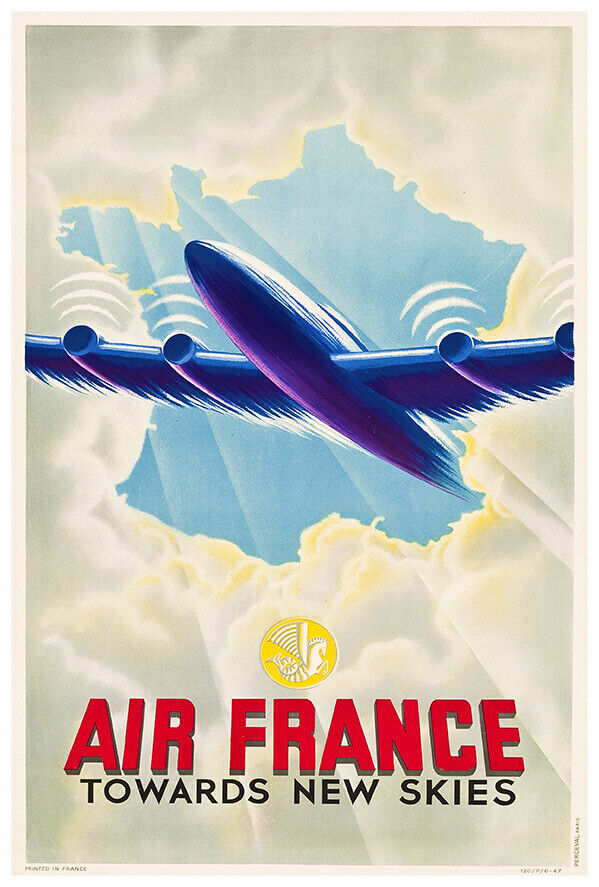 Air France - Towards New Skies - Vintage Airline Travel Poster