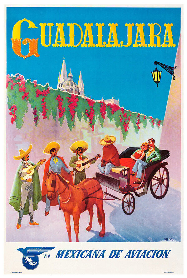 Pan American - Mexicana - Guadalajara - 1940s - Vintage Airline Travel Poster