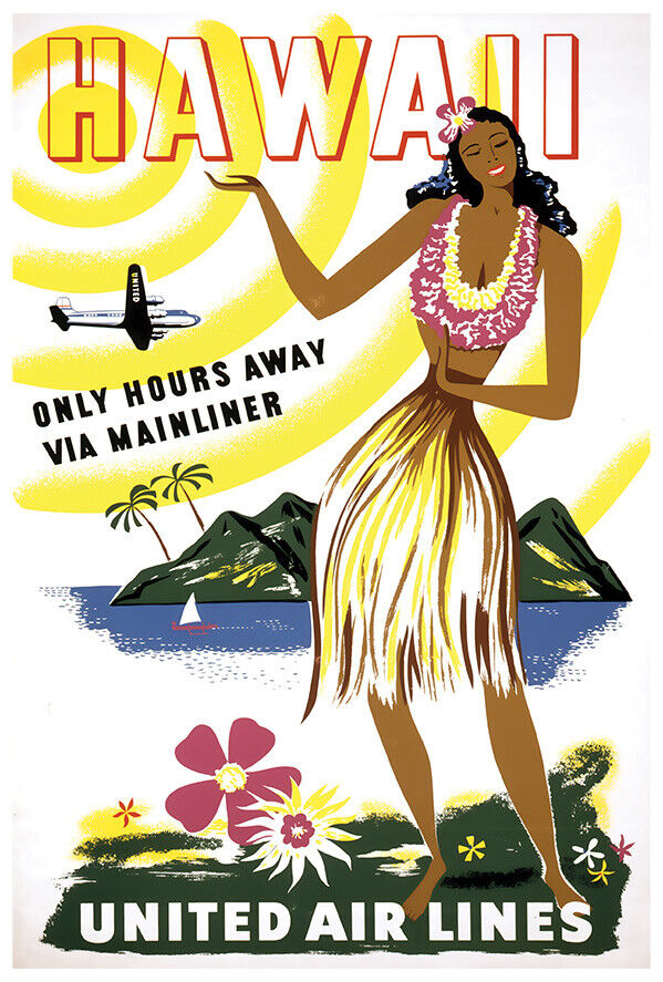 United Airlines - Hawaii - 1940s - Vintage Travel Poster – Lost