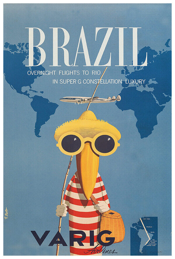 Varig - Brazilian Airway - Brazil - 1950 - Vintage Airline Travel Poster