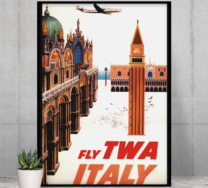 Italy - Fly TWA - Vintage Airline Travel Poster