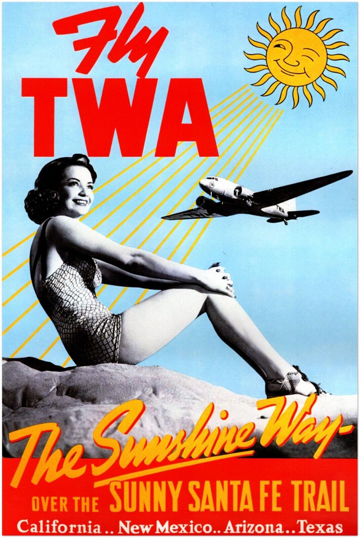 Santa Fe Trail - Fly TWA - Vintage Airline Travel Poster Travel Posters