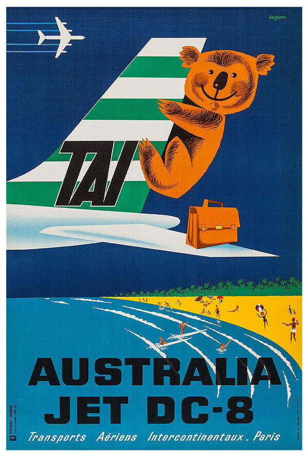 TAI - French Airline - Australia - 1950s - Vintage Airline Travel Poster