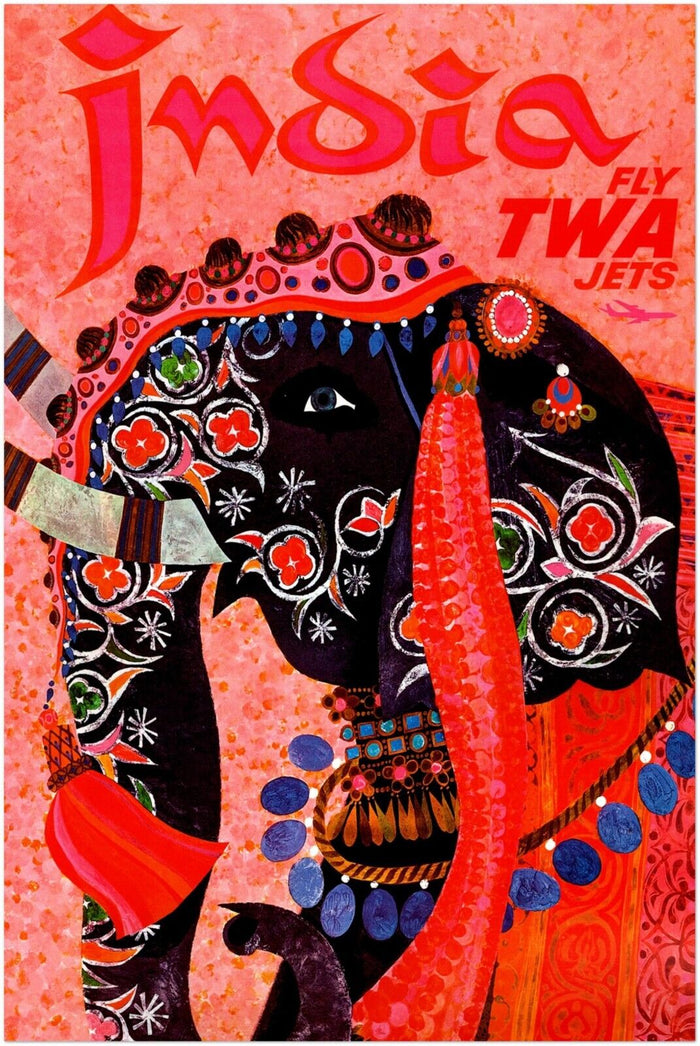 India - Fly TWA Jets - Vintage Airline Travel Poster