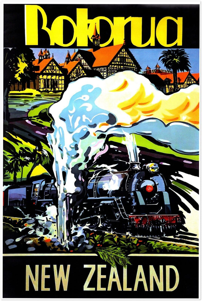 New Zealand - Rotorua - Railroad- Vintage Travel Poster, Retro Posters