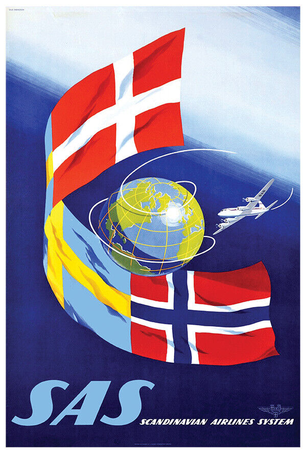 Scandinavian Airlines System - SAS - 1950s - Vintage Travel Poster