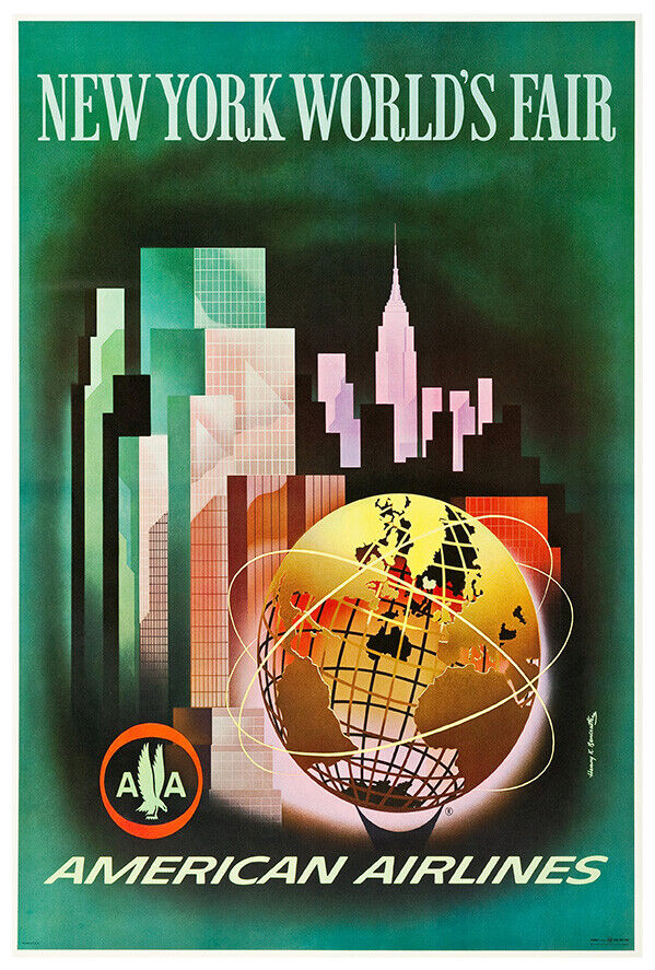 American Airlines - New York World's Fair 1964 - Vintage Airline Travel Poster