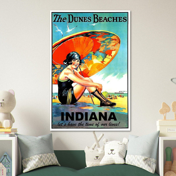 Dunes Beaches - Indiana - Vintage Travel Poster