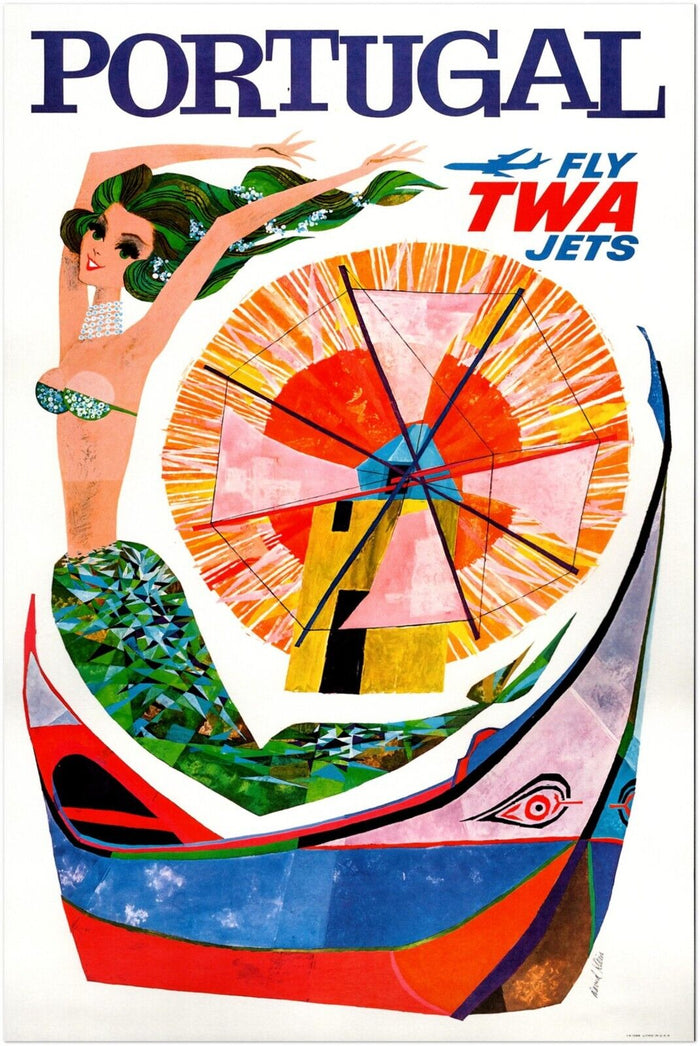 Portugal - Fly TWA - Vintage Airline Travel Poster Travel Posters