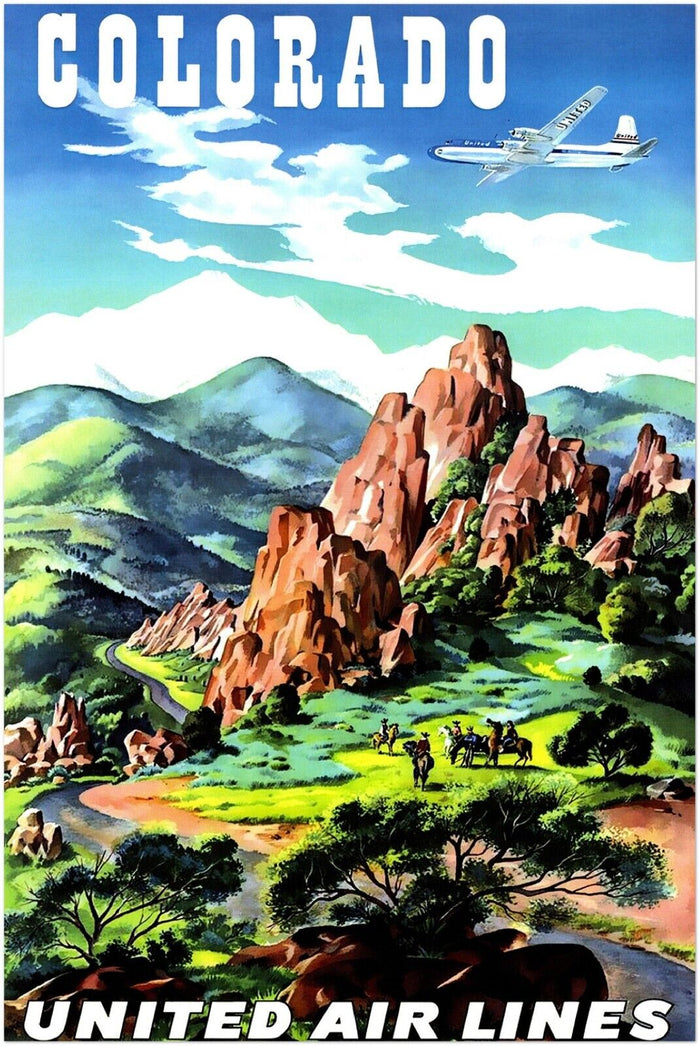 Colorado - United Airlines - Airline Vintage Travel Poster, Retro Posters