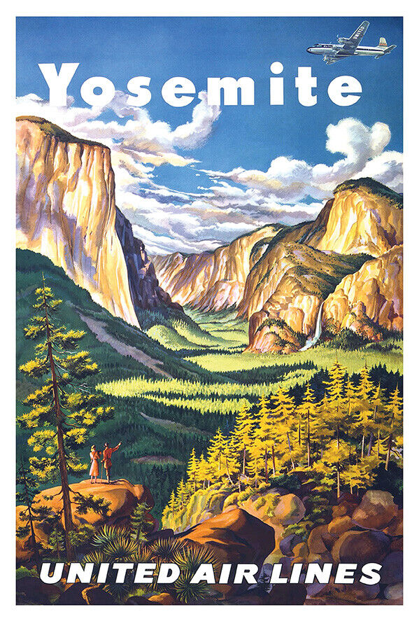 United Airlines - Yosemite Nation Park - 1945 - Vintage Travel Poster