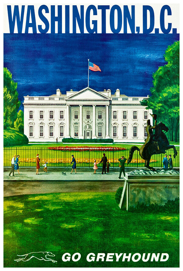 Washington D.C. - Greyhound Bus Line - 1960s Vintage US Travel Poster