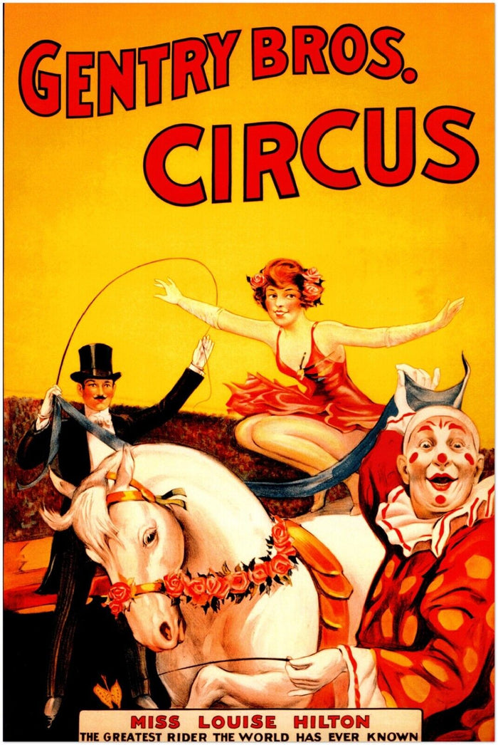 Circus, Clown, Carnivals Gentry Brothers Circus Print, Wall Art, Vintage Poster