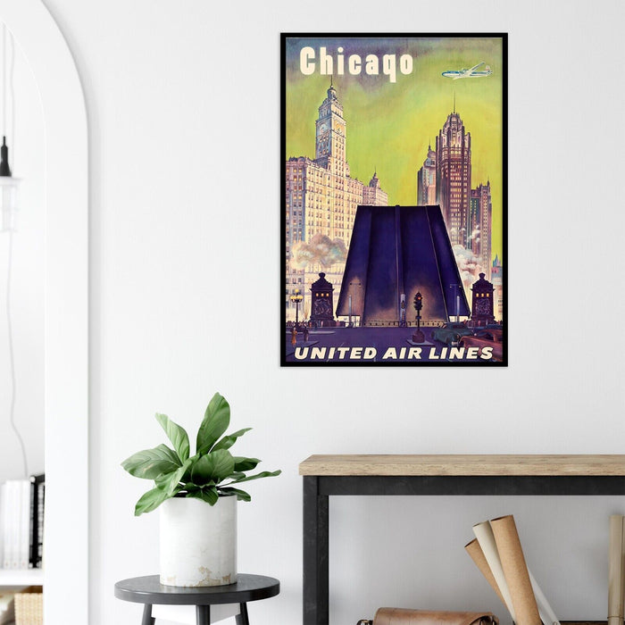 United Airlines - Chicago - 1940s - Vintage Travel Poster