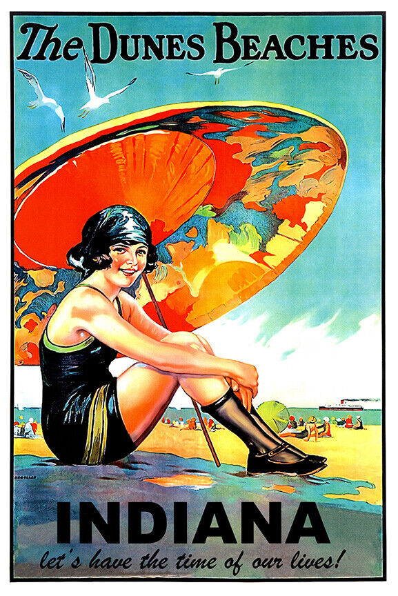 Dunes Beaches - Indiana - Vintage Travel Poster